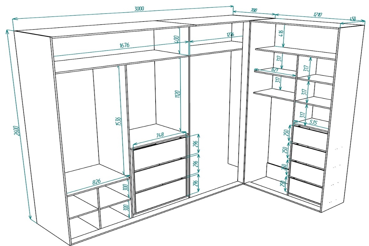 Гардеробный шкаф чертеж